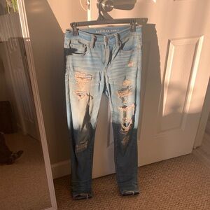 American Eagle Outfitters Womens Light Blue Ripped Skinny Jeans